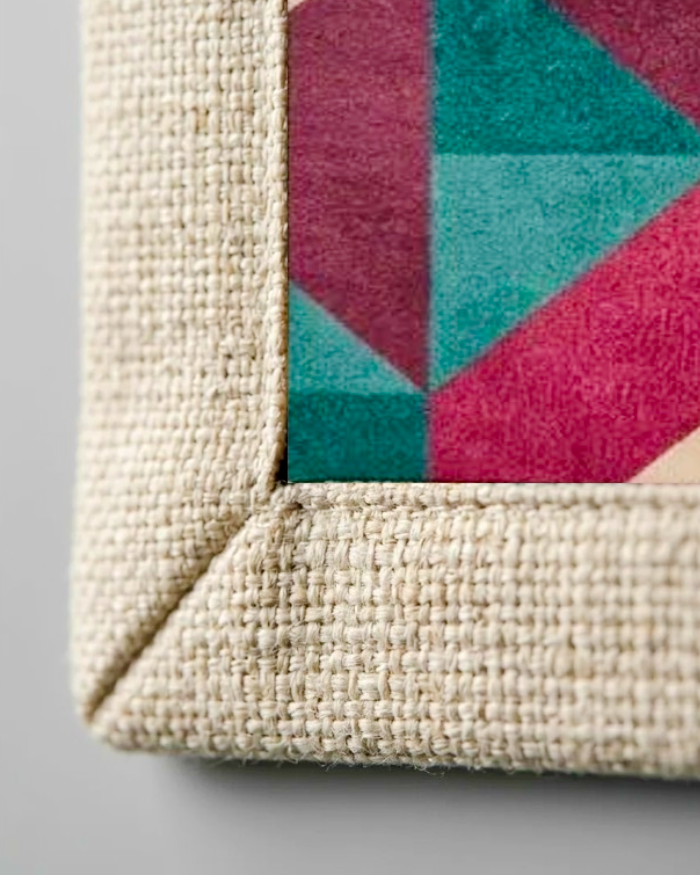 Beige cotton linen border detail of Mosaic reversible placemat